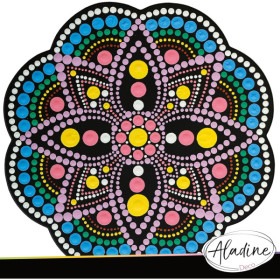Pochoir - Pour dot painting - Mandala - 20cm - Forme en bois + support - Aladine