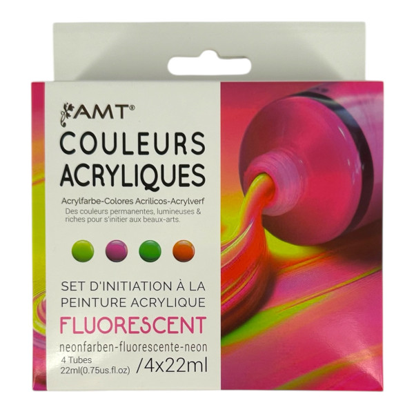 photo - Peinture acrylique - Couleurs fluorescentes - 4 tubes de 22ml - Set d'initiation - AMT