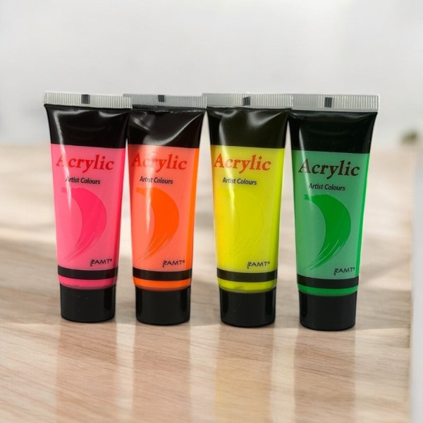 Peinture acrylique - Couleurs fluorescentes - 4 tubes de 22ml - Set d'initiation - AMT