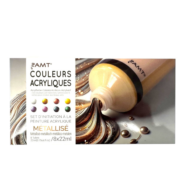 photo - Peinture acrylique - Couleurs métallisées - 8 tubes de 22ml - Set d'initiation - AMT