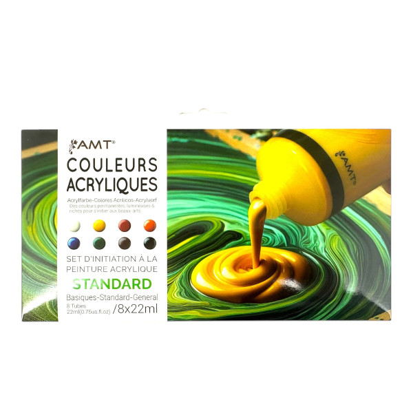 photo - Peinture acrylique - Couleurs standard - 8 tubes de 22ml - Set d'initiation - AMT