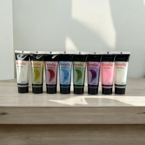 photo - Peinture acrylique - Couleurs pailletées - 8 tubes de 22ml - Set d'initiation - AMT