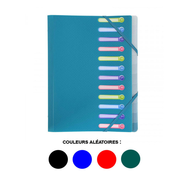 Trieur 12 compartiments 3 rabats + pochette intérieure couleurs assorties - Exacompta