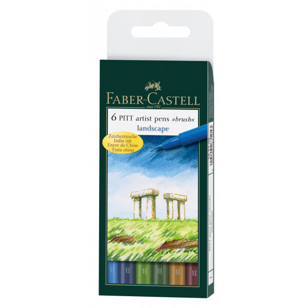 photo-6 feutres à dessin - Pointe pinceau - Couleurs paysage - Pitt Artist - Faber-Castell