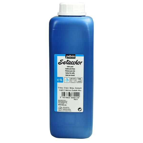 photo - Peinture pour tissu - Textile - Bleu cobalt - Pébéo - Setacolor - Bidon 1L