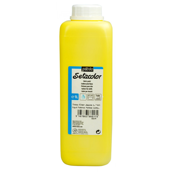 photo - Peinture pour tissu - Textile - Jaune citron - Pébéo - Setacolor - Bidon 1L
