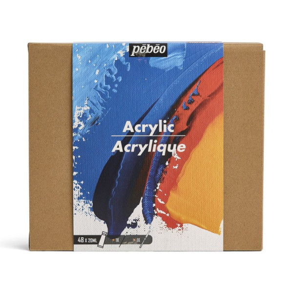 photo - Peinture acrylique - Coffret 48 tubes de 20ml + 1 pinceau + couteau - Pébéo