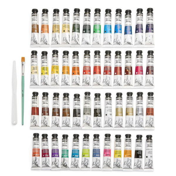 Peinture acrylique - Coffret 48 tubes de 20ml + 1 pinceau + couteau - Pébéo