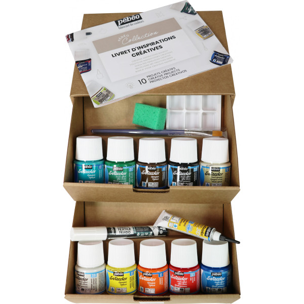 Peinture tissu - Pour tissus clairs et foncés - Coffret 10 pots 45ml + accessoires - Setacolor - Pébéo