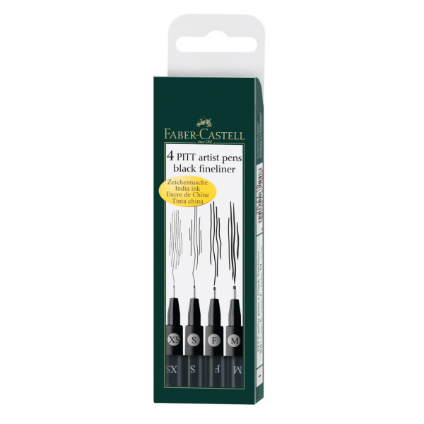 photo-4 feutres à dessin - Noir - Assortiment pointes - Pitt Artist - Faber-Castell