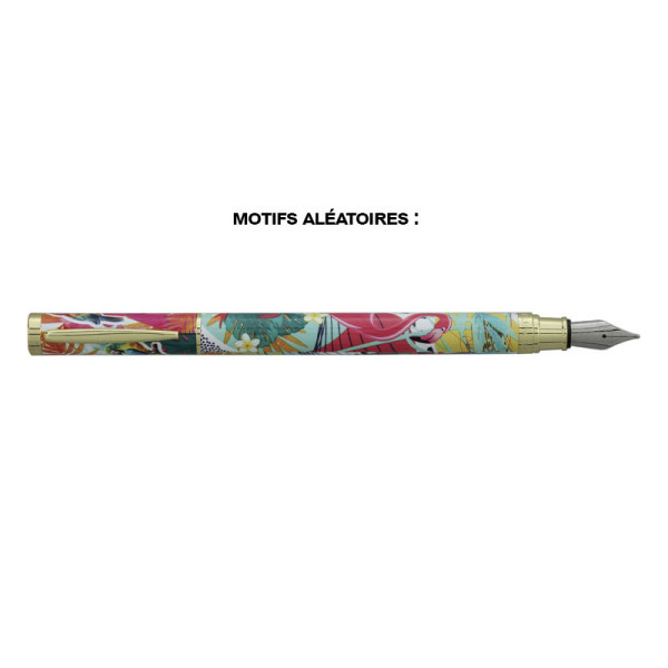 photo-Stylo plume - Encre bleue effaçable - Motifs tropicaux colorés - PlumInk