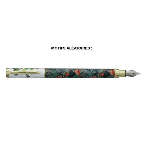 Stylo plume - Encre bleue effaçable - Motifs tropicaux colorés - PlumInk