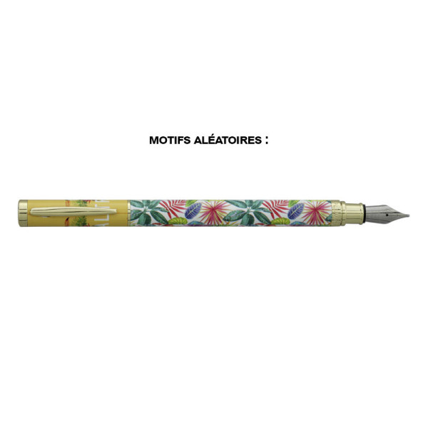 Stylo plume - Encre bleue effaçable - Motifs tropicaux colorés - PlumInk