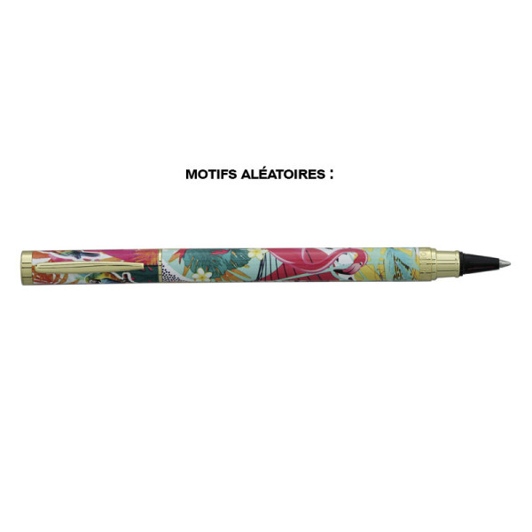 Stylo roller - Encre bleue effaçable - Rechargeable - Motifs tropicaux colorés - RollInk