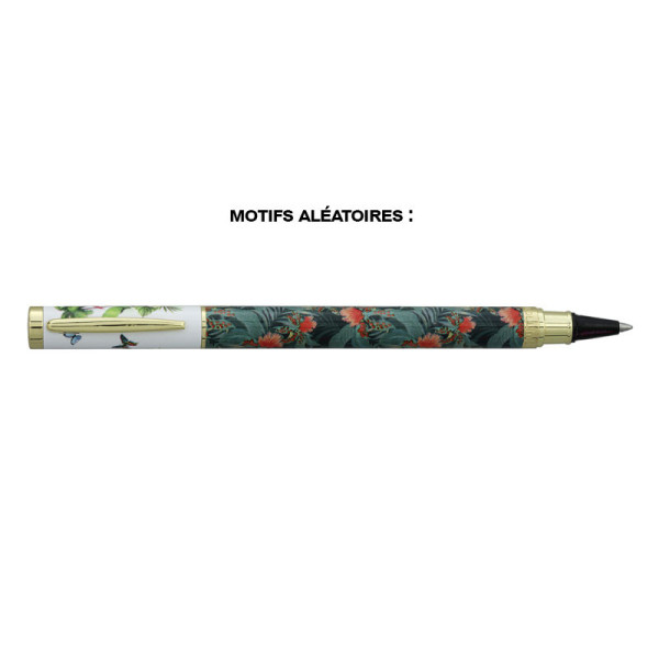 Stylo roller - Encre bleue effaçable - Rechargeable - Motifs tropicaux colorés - RollInk