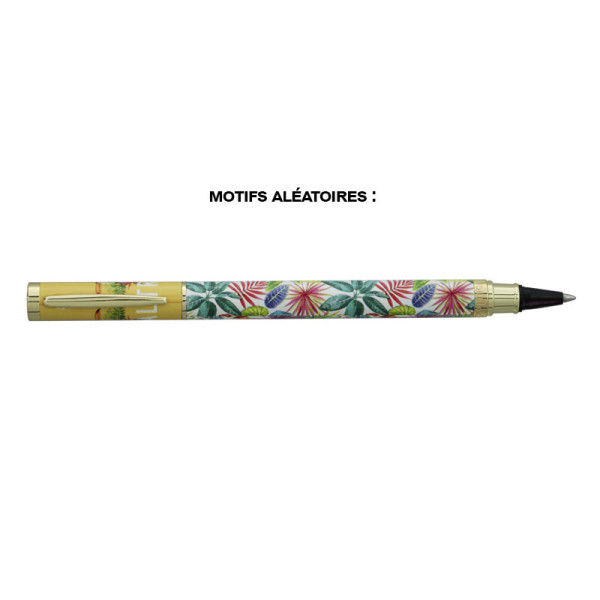 Stylo roller - Encre bleue effaçable - Rechargeable - Motifs tropicaux colorés - RollInk