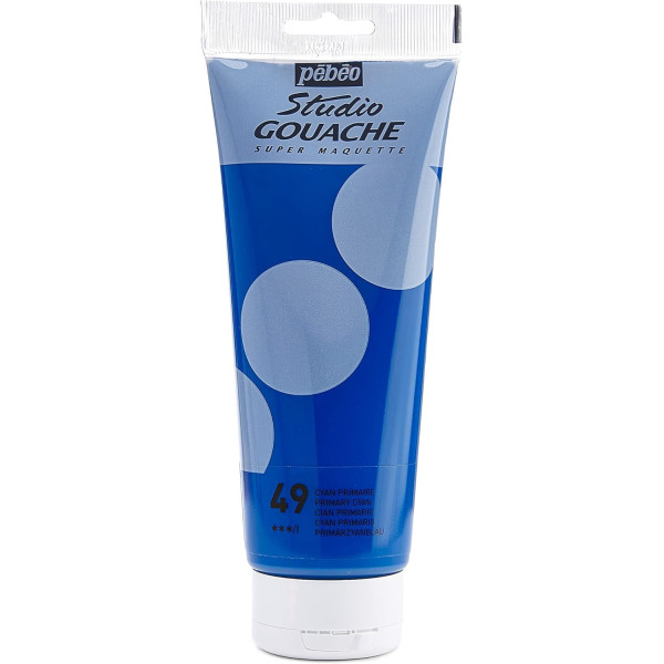 photo - Peinture gouache - Cyan primaire - 49 - Fine - Pébéo - Studio Gouache - 220ml