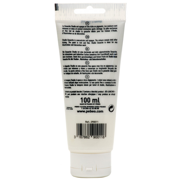 Peinture gouache - Blanc permanent - 11 - Fine - Pébéo - Studio Gouache - 100ml