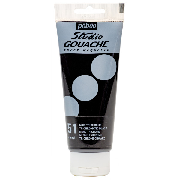 photo - Peinture gouache - Noir trichrome - 51 - Fine - Pébéo - Studio Gouache - 100ml
