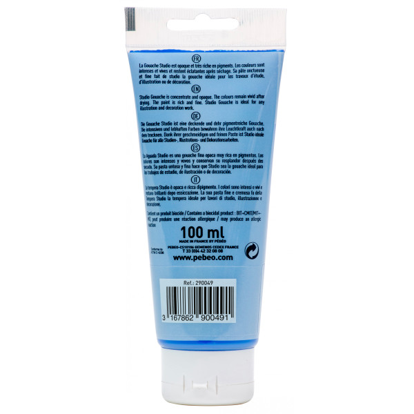 Peinture gouache - Cyan primaire - 49 - Fine - Pébéo - Studio Gouache - 100ml