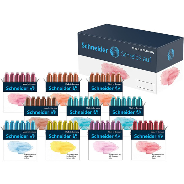 Lot de 10 boîtes de cartouches d'encre pour stylo plume - Couleurs pastel - Schneider