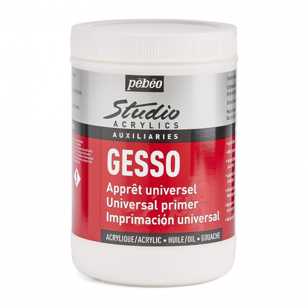 photo - Gesso - Apprêt - Blanc - Acrylique - Huile - Gouache - Pébéo - Pot de 1L