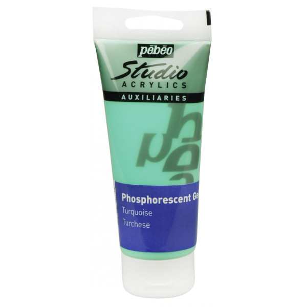 photo - Médium - Liant - Turquoise phosphorescent - Peinture acrylique - Pébéo Studio - 100ml