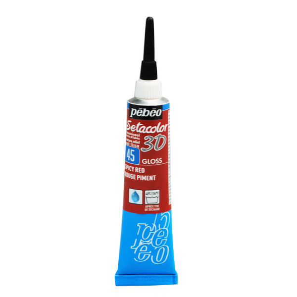 photo - Peinture pour tissus - Rouge - Brillant - Effet 3D - Pébéo - Setacolor - Tube 20ml