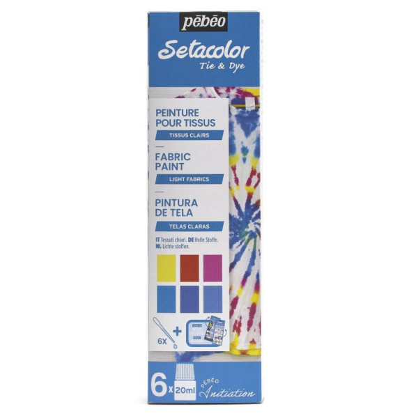 photo - Coffret - Peinture pour tissus clairs - Tie & Dye - Pébéo - Setacolor - 6 pots