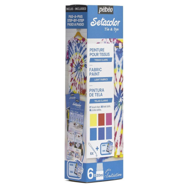 Coffret - Peinture pour tissus clairs - Tie & Dye - Pébéo - Setacolor - 6 pots