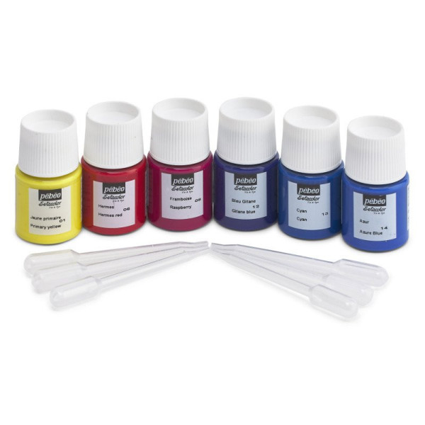 Coffret - Peinture pour tissus clairs - Tie & Dye - Pébéo - Setacolor - 6 pots