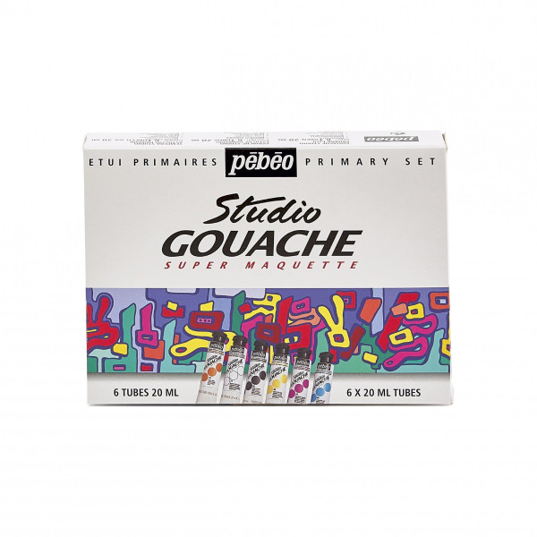 photo - 6 tubes de peinture - Gouache - Couleurs primaires - Beaux-arts - Pébéo studio - 20ml