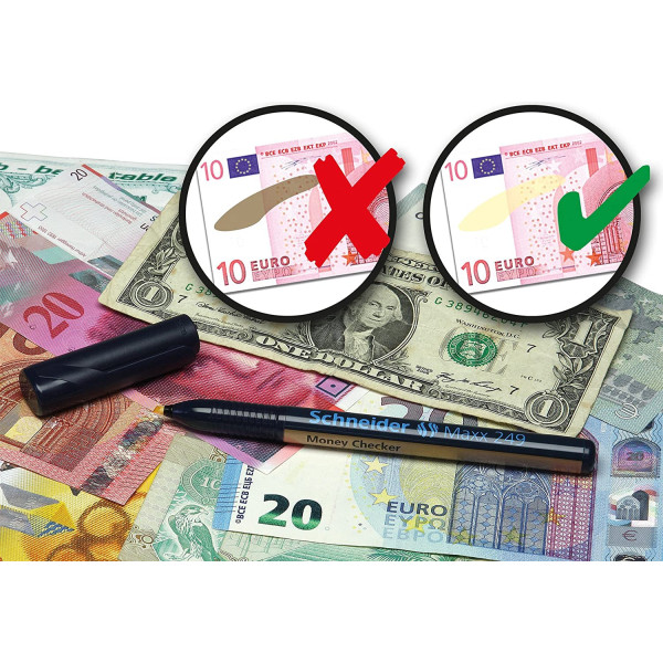 Stylo détecteur de billets de banque - Encre spéciale bleue - Schneider - Maxx 249