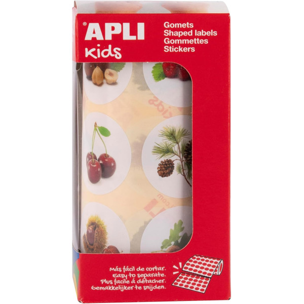 photo - Gommettes - Images arbres et fruits - Ronde - 33mm - Enfant - Rouleau 360 unité - Apli Kids