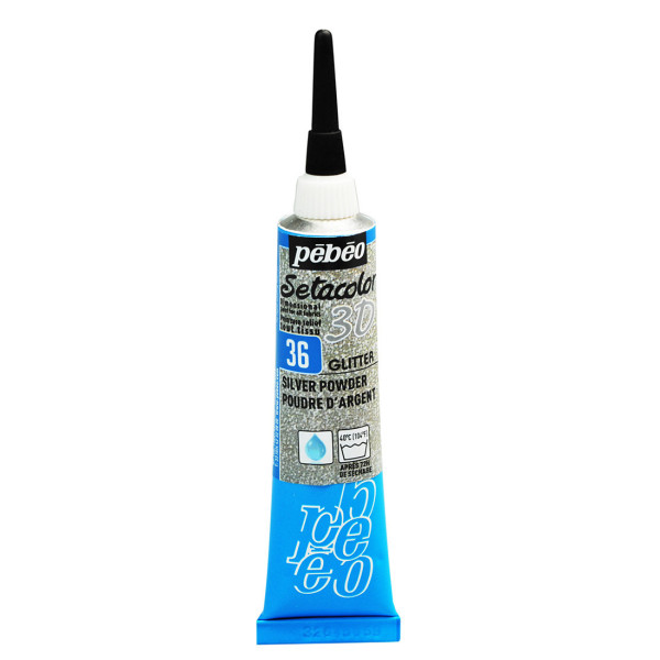 photo - Peinture pour tissus - Argent - Effet 3D pailleté - Pébéo - Setacolor - Tube 20ml