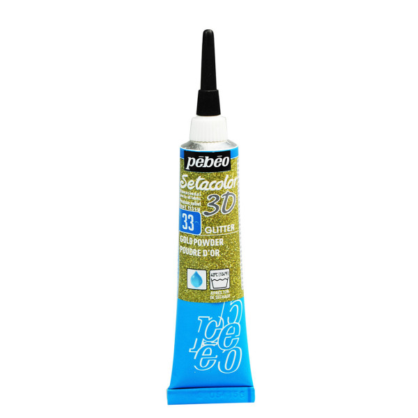 photo - Peinture pour tissus - Or - Effet 3D pailleté - Pébéo - Setacolor - Tube 20ml