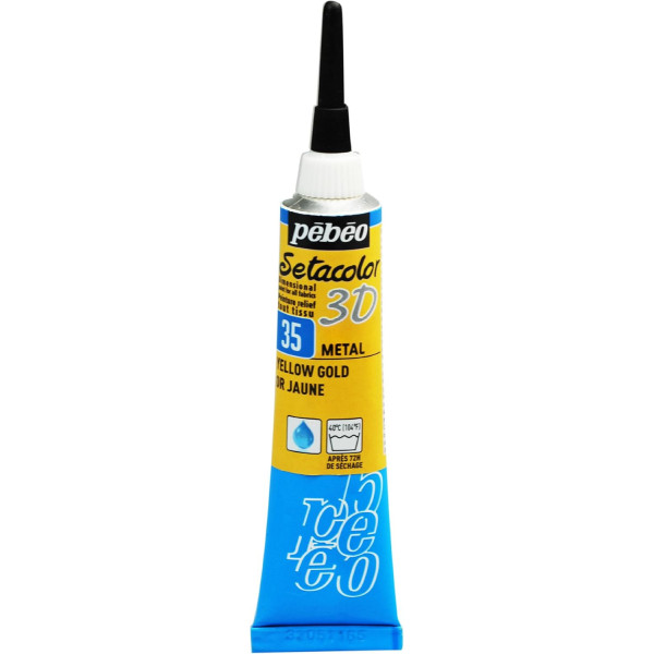 photo - Peinture pour tissus - Or jaune - Effet 3D métallique - Pébéo - Setacolor - Tube 20ml
