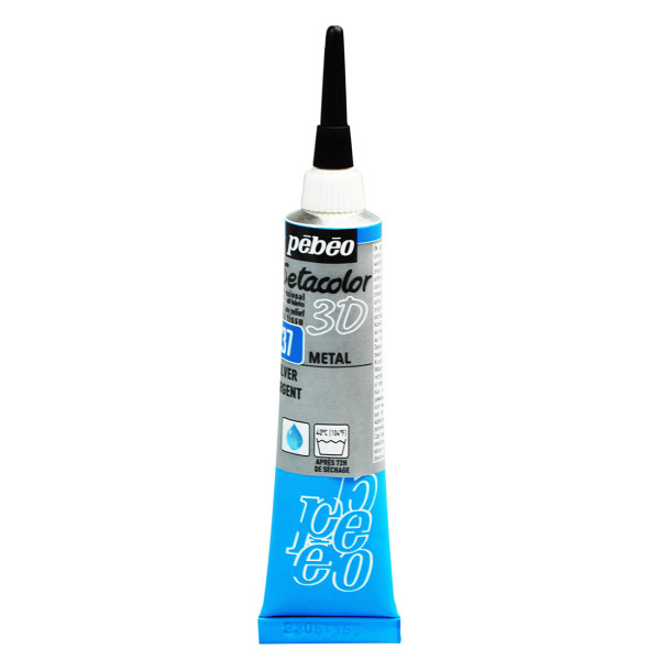 photo - Peinture pour tissus - Argent - Effet 3D métallique - Pébéo - Setacolor - Tube 20ml