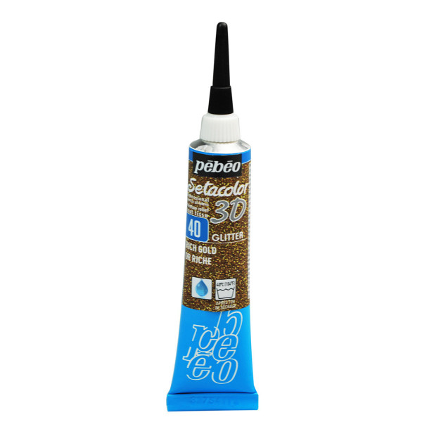 photo - Peinture pour tissus - Or riche - Effet 3D pailleté - Pébéo - Setacolor - Tube 20ml
