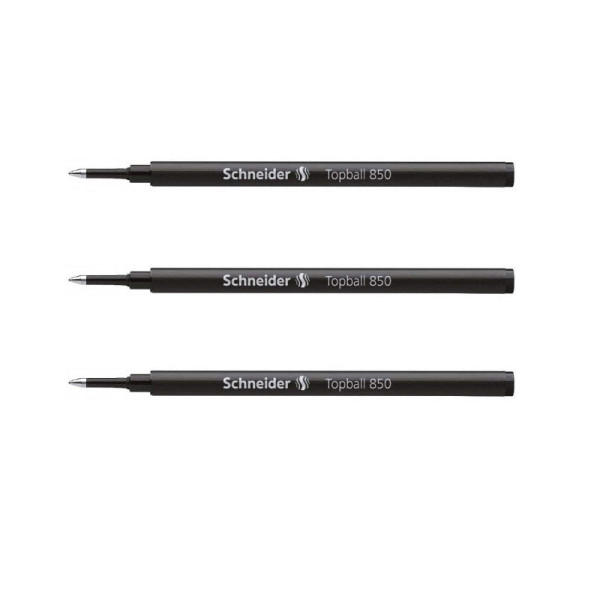 Lot de 3 recharges pour stylo roller - Noir - Pointe 0,5mm - Topball 850 - Schneider | Artmania
