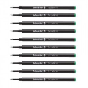 Lot de 10 recharges pour stylo roller - Vert - Pointe 0,5mm - Topball 850 - Schneider