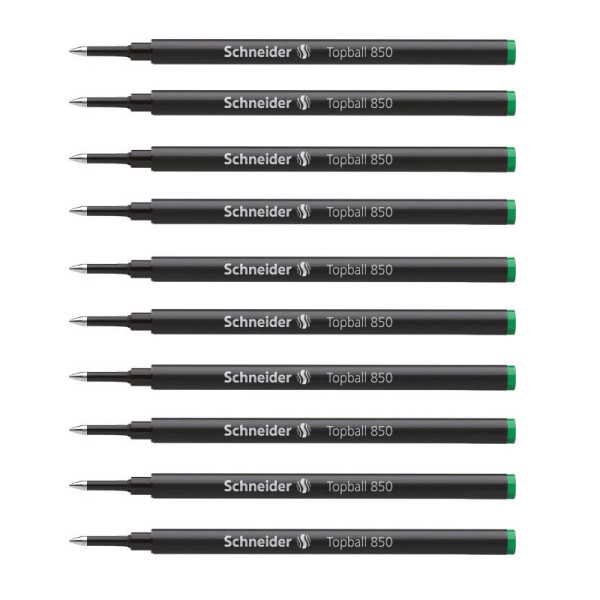 Lot de 10 recharges pour stylo roller - Vert - Pointe 0,5mm - Topball 850 - Schneider