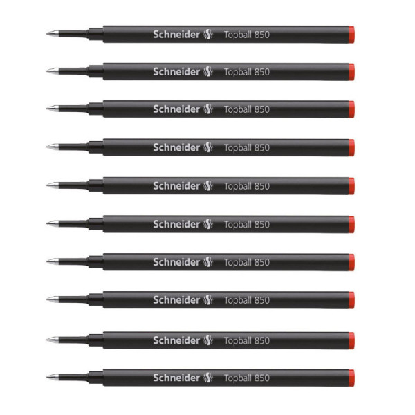 Lot de 10 recharges pour stylo roller - Rouge - Pointe 0,5mm - Topball 850 - Schneider | Artmania