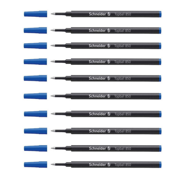 Lot de 10 recharges pour stylo roller - Bleu - Pointe 0,5mm - Topball 850 - Schneider | Artmania
