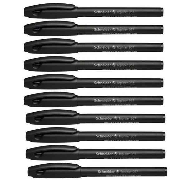 Lot 10 feutres Topliner 967 noir pointe 0.7mm - Schneider | Artmania
