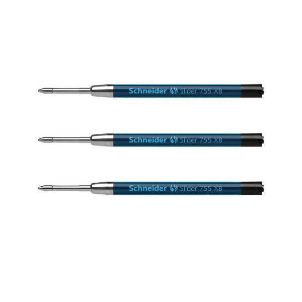 Lot 3 recharges pour stylo bille - Noir - Pointe extra-large - Slider 755 XB - Schneider | Artmania