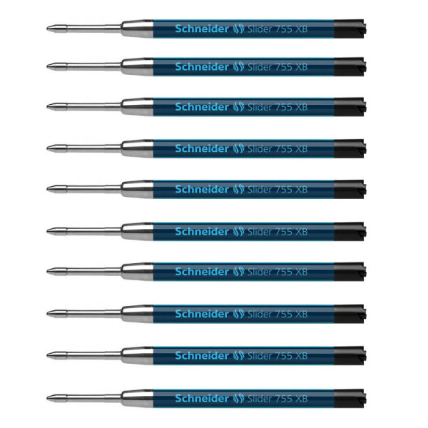 Lot 10 recharges pour stylo bille - Noir - Pointe extra-large - Slider 755 XB - Schneider | Artmania