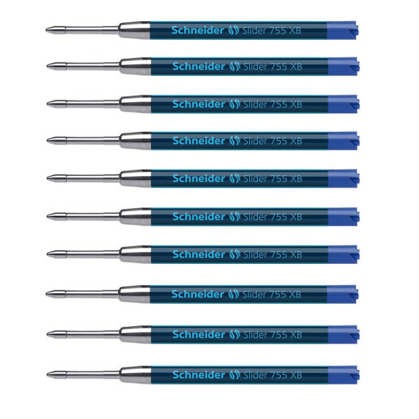 Lot 10 recharges pour stylo bille - Bleu - Pointe extra-large - Slider 755 XB - Schneider | Artmania