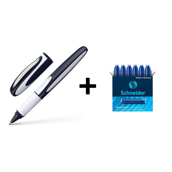 Lot stylo roller rechargeable Ray + Boîte de 6 cartouches bleu - Schneider | Artmania