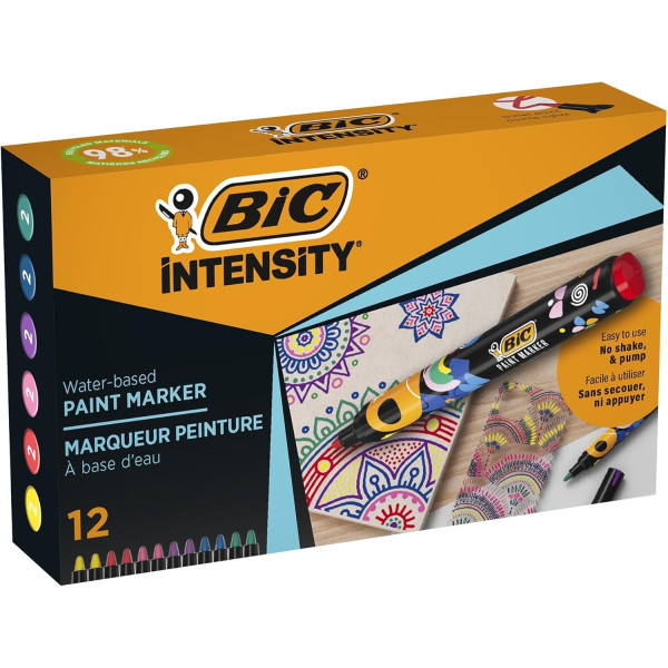 photo - 12 marqueurs - Peinture à base d'eau - Pointe ogive - Tous supports - BIC Intensity